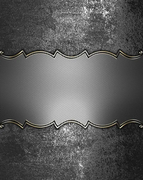 Grunge iron Textura con placa de hierro y adorno de oro —  Fotos de Stock
