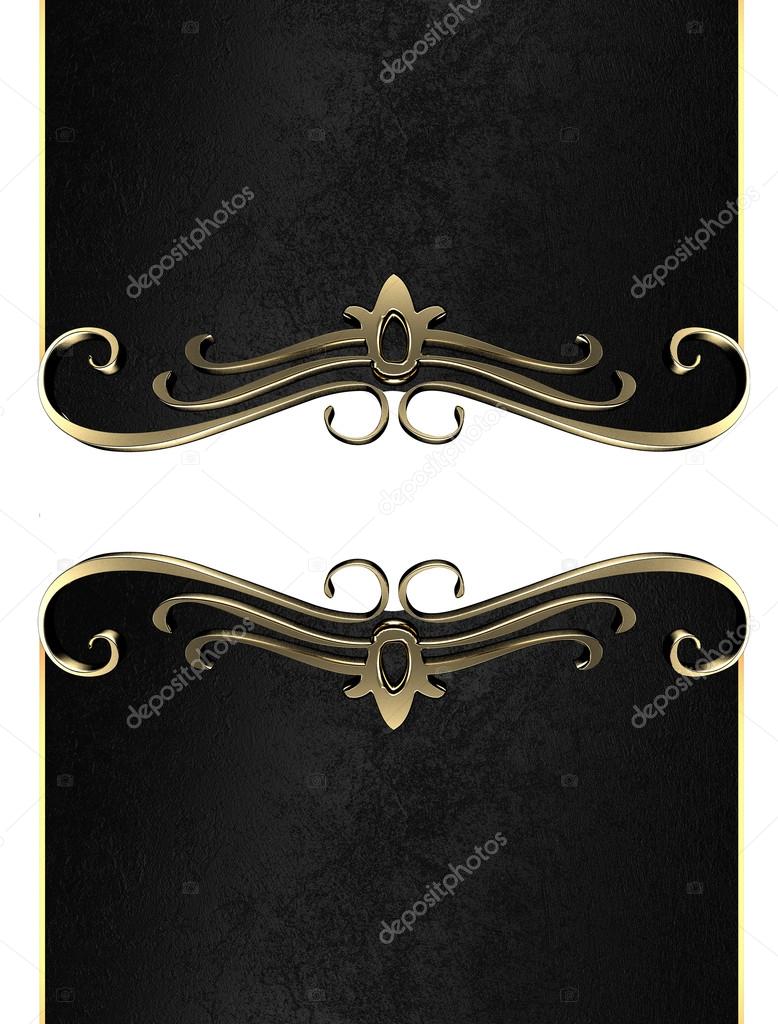 Black nameplate with gold ornate edges, isolated on white background
