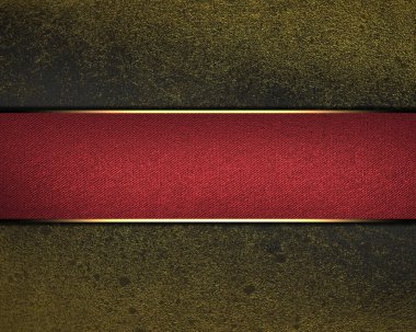 Grunge altın arka plan yazmak için kırmızı kurdele ile