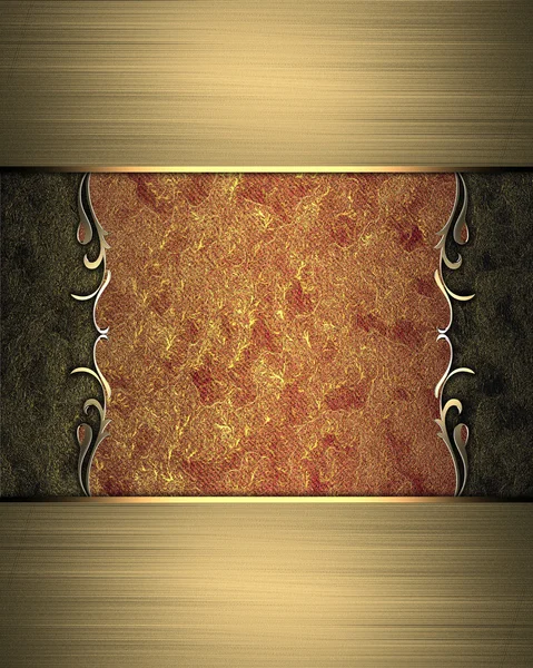 Abstract red-gold texture with gold ornament edge — Stock Photo, Image