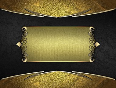 siyah zemin üzerine altın süslü kenarları ile altın plaka.