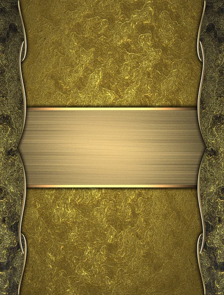 Gold texture with gold patterns on the edges and golden plate — Stock Photo, Image