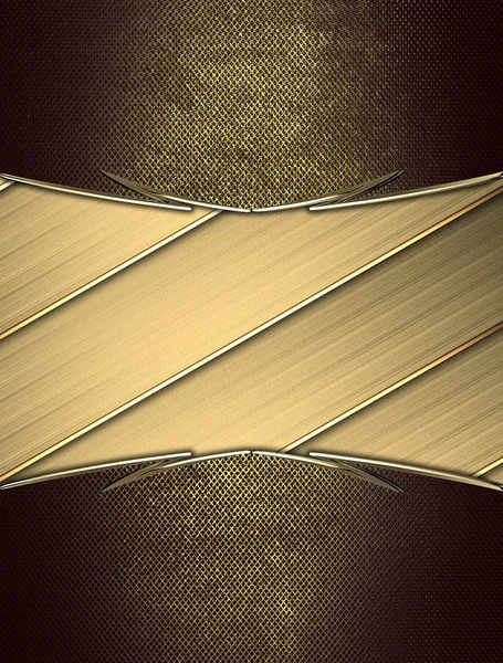 Kahverengi grunge arka şeritli altın plaka altın trim — Stok fotoğraf