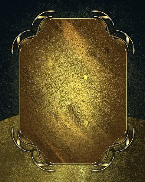 Koyu altın arka plan, bir altın plaka ve süs kenarları — Stok fotoğraf