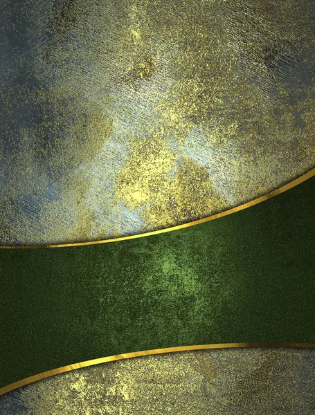 Old rusty background with green ribbons and gold trim. — Stock Photo, Image