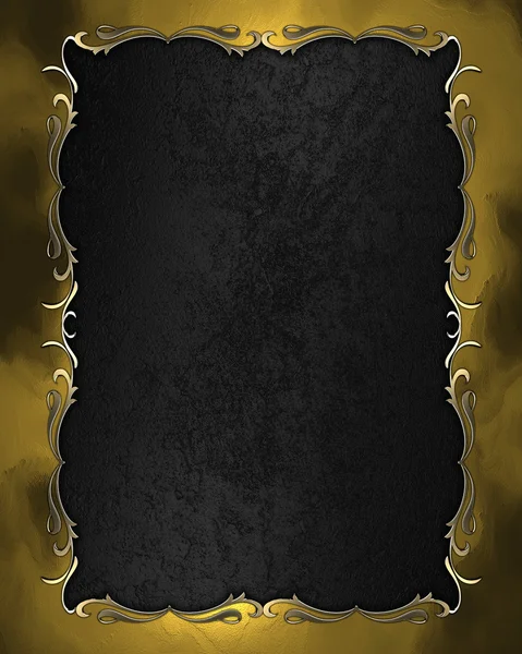 Textura preta com moldura dourada com padrão — Fotografia de Stock