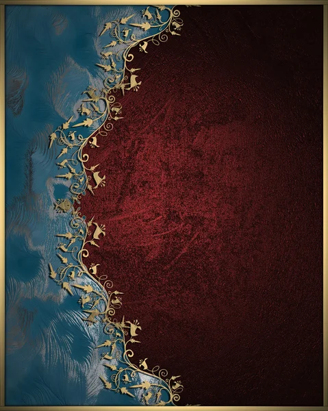 Синяя текстура с золотисто-красным краем, с цветочным узором — стоковое фото