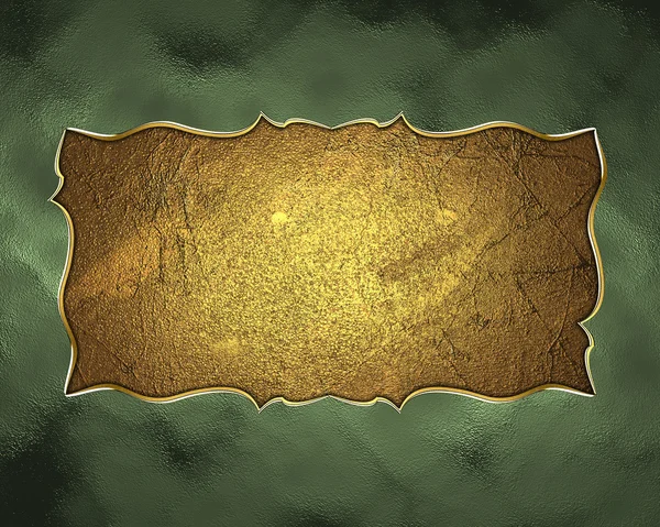 Textura verde con una placa de nombre de oro con patrón de oro — Foto de Stock