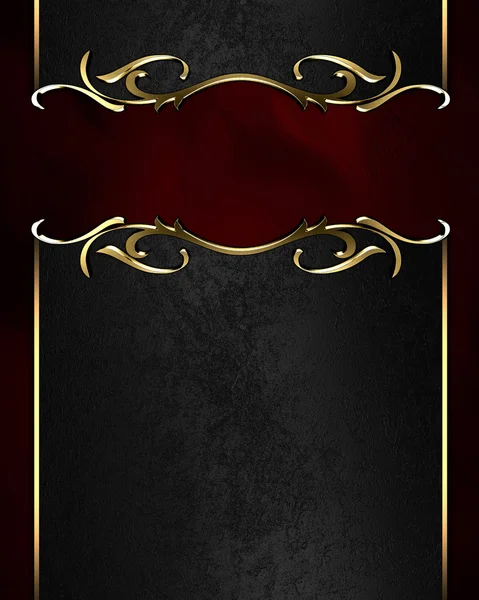 Placa de nome preto com bordas ornamentadas a ouro, sobre fundo vermelho — Fotografia de Stock