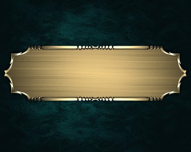 Grunge mavi arka plan ile bir altın plaka desenli kenarlı