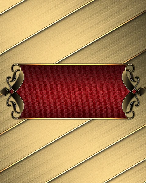 Gold geflochtene Textur mit rotem Teller und Goldbesatz — Stockfoto
