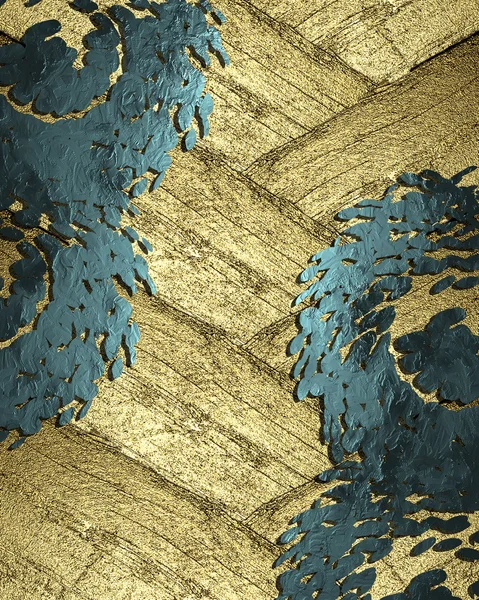 Abstracte blauwe achtergrond met abstracte gouden plaat — Stockfoto