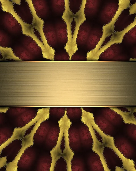 Fundo vermelho abstrato com padrões de ouro com a placa no meio — Fotografia de Stock