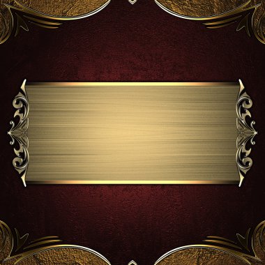 Altın köşeler ve güzel bir altın plaka ile kırmızı altın doku