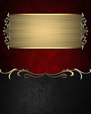 Kırmızı ve siyah doku dokulu altın deseni ve altın plaka ve