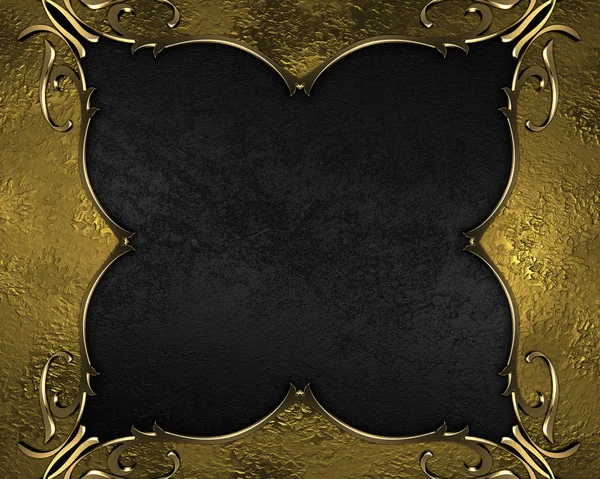 Elegante marco de oro con patrón de oro y textura en el centro del negro —  Fotos de Stock