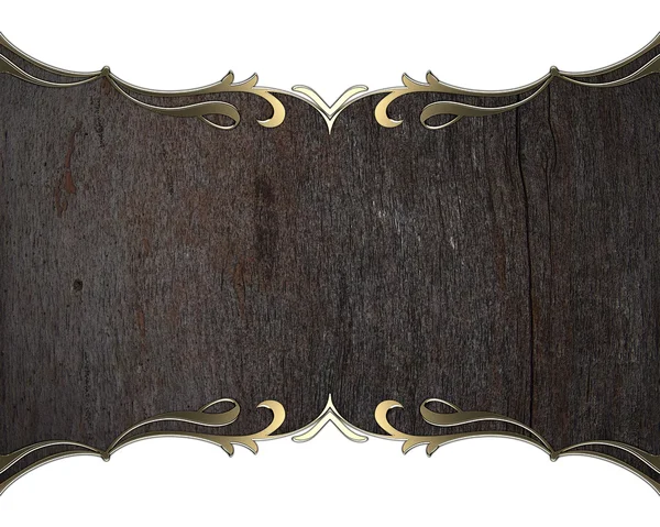 Gold pattern on edges wood plate isolated on white background — Stock Photo, Image