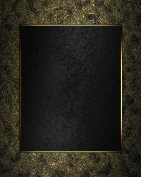 Fondo negro abstracto con una placa negra con adorno dorado — Foto de Stock