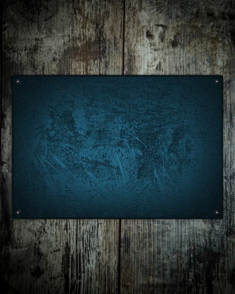 Ročník dřevěné pozadí s modrým talířem — Stock fotografie