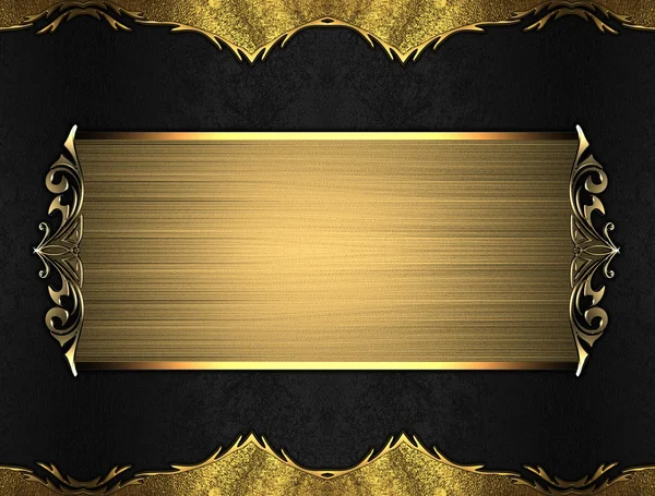 Black background with gold edges with a beautiful finish and gold nameplate. — Stock Photo, Image