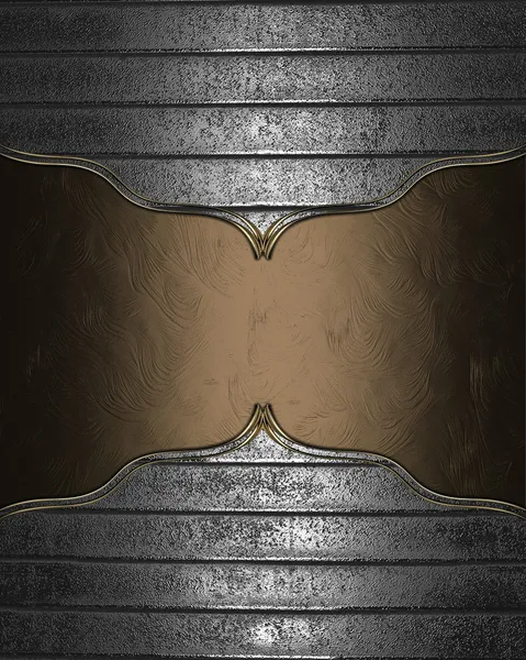 Metall bakgrund med brun platta med guld trim — Stockfoto