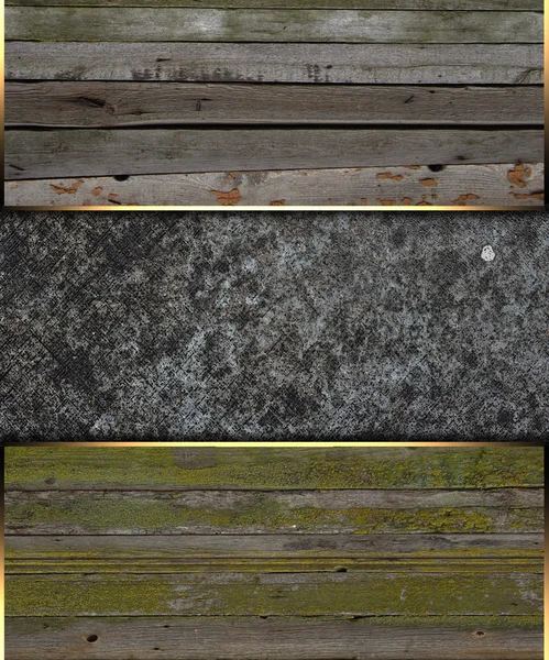 Template of wooden edges with gold trim on grunge background. — Stock Photo, Image