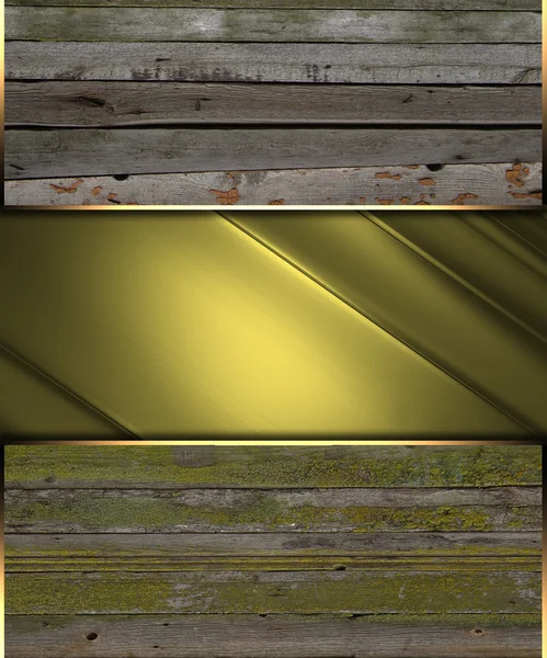 Plantilla de bordes de madera con adorno de oro sobre fondo dorado — Foto de Stock