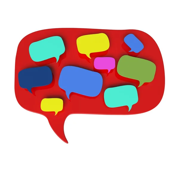 Colorful speech bubbles and dialog balloons for the text are on a big red bubble — Stock Photo, Image