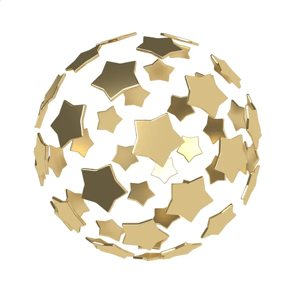 Sphere composition made of golden stars isolated on white background — Stock Photo, Image