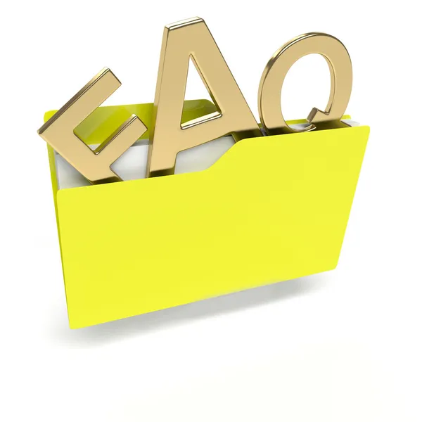 Yellow folder 3d icon with FAQ text isolated on white — Stock Photo, Image