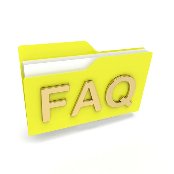 Yellow folder 3d icon with FAQ text isolated on white — Stock Photo, Image