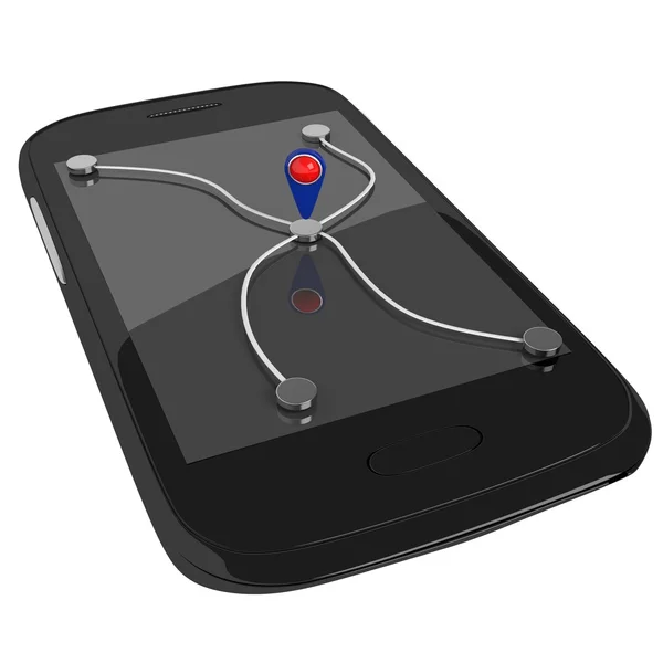 Cep telefonu gps navigasyon kavram olarak coğrafi etiketleri ile telefon — Stok fotoğraf