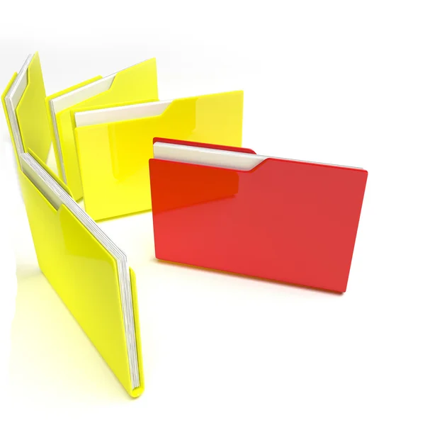 Yellow office folders with red one on white background — Stock Photo, Image