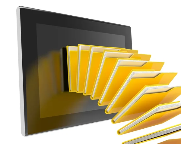 Folders fly into your tablet, 3D images — Stock Photo, Image