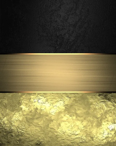 Template for design. Black and gold background with gold ribbon