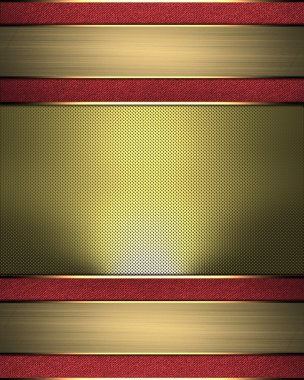 Fondo de oro con una cintas rojas con recorte en los bordes de oro