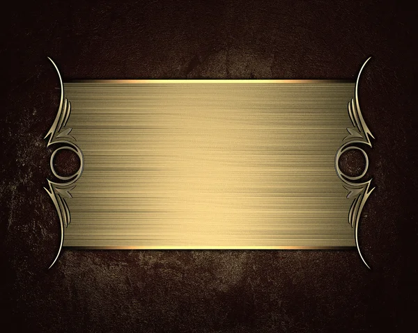 Grunge kahverengi arka plan ile altın tabela — Stok fotoğraf
