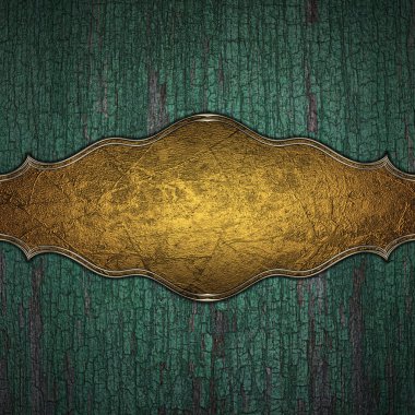 Sarı trim altın plaka ile ahşap arka plan.