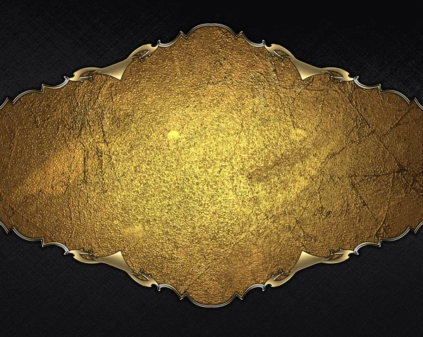 Black background with grunge golden plate. Design template — Stock Photo, Image