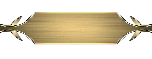 Plaque signalétique en or avec bords ornés d'or, isolée sur blanc — Photo