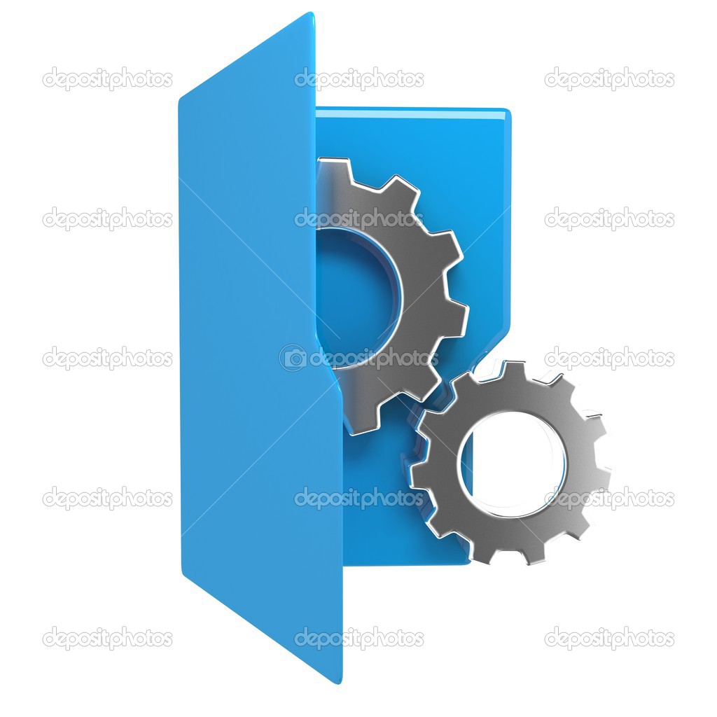 3d illustration of blue folder icon with gear wheel