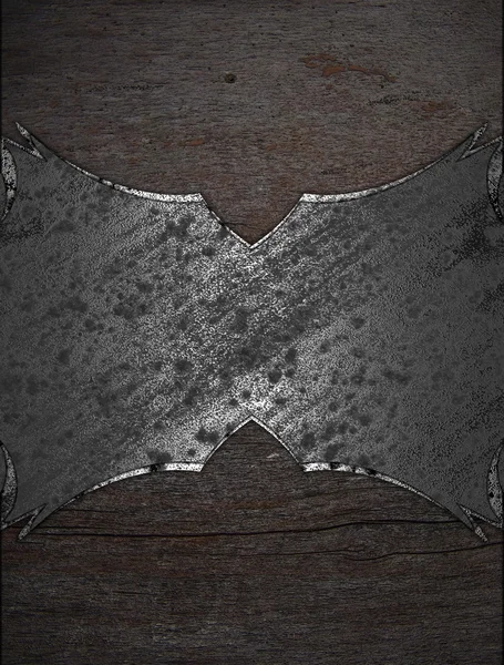 Holz-Hintergrund mit Grunge-Metall-Namensschild — Stockfoto