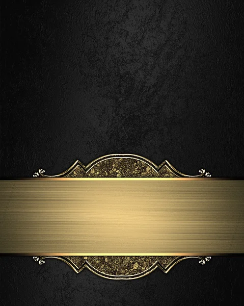 Черная богатая текстура с золотой лентой и золотым узором по краям — стоковое фото