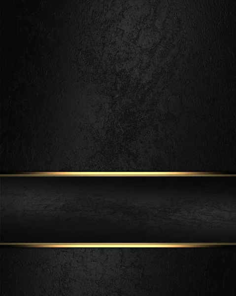 Black rich texture with black ribbon and gold edge — Stock Photo, Image