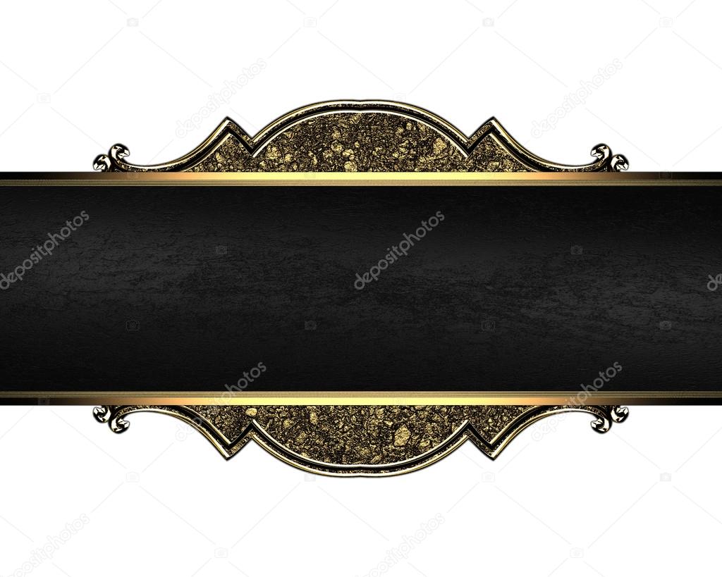 Nameplate with a gold pattern texture of sand and black ribbon. Design template