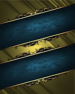 Altın zengin dokulu mavi şerit ve kenarlarda altın deseni ve