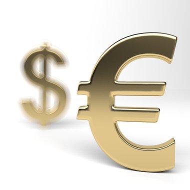 Dólar e euro símbolos de dinheiro. Dólar na sombra do euro