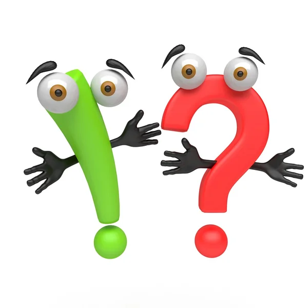 3d cartoon question mark and exclamation point — Stock Photo, Image