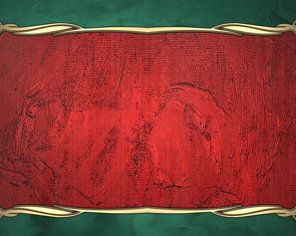 Grunge rode achtergrond met groene randen en goud trim — Stockfoto