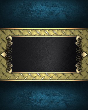 tasarım şablonu - altın süslü kenarları güzel altın plaka ile mavi kenarlar